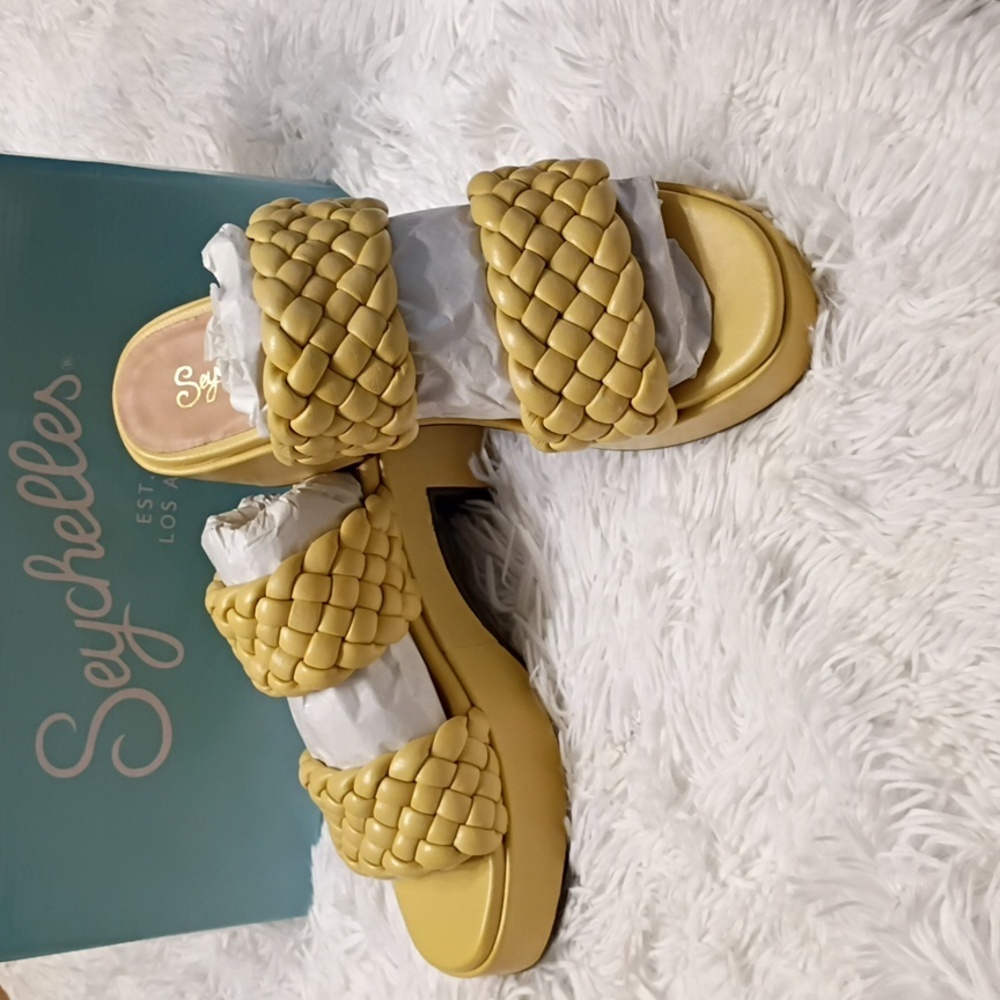 New Seychelles Novelty Women's Leather Butter Yellow Platform Sandals SZ 7.5 - Picture 5 of 15